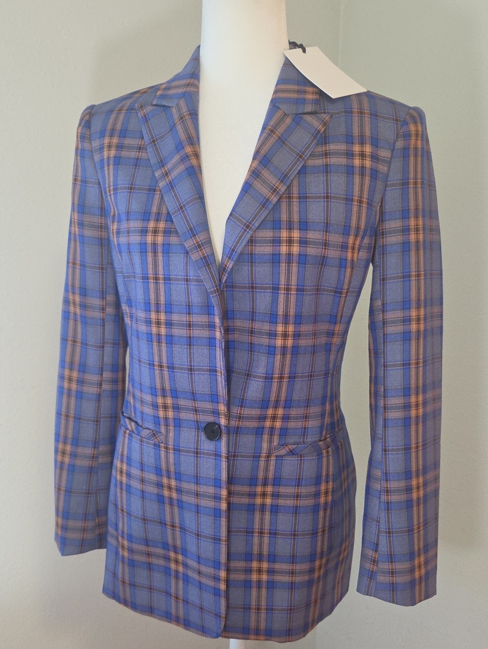 Grey Lab LA Blue Plaid Single-Button Women's Blazer XSmall NWT New
